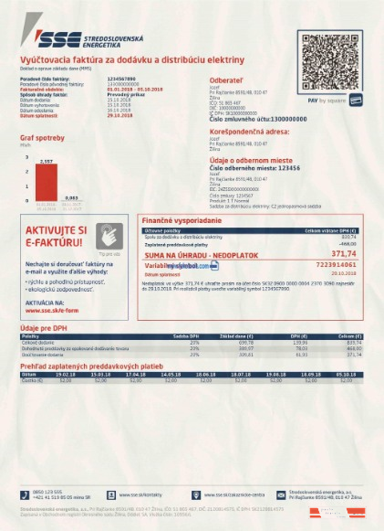 Slovakia SSE energy utility bill in PSD format